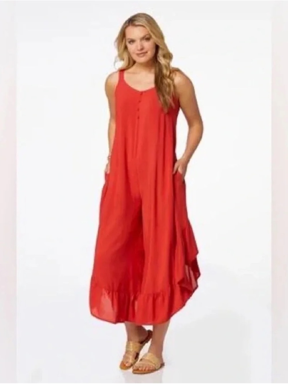Cato | PLUS SIZE RUFFLED GENIE JUMPSUIT Habanero Red